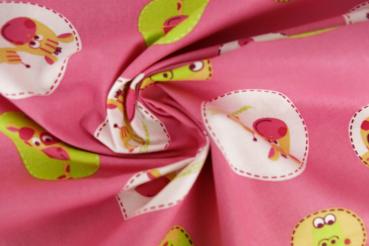 Preview: Baumwoll Druck Lustige Tiere auf Pink